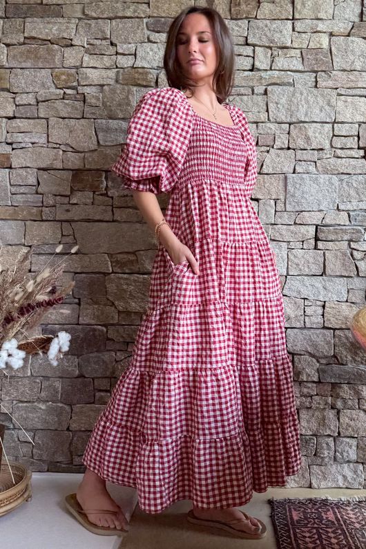 Nonni Gingham Darling Dress Sangria